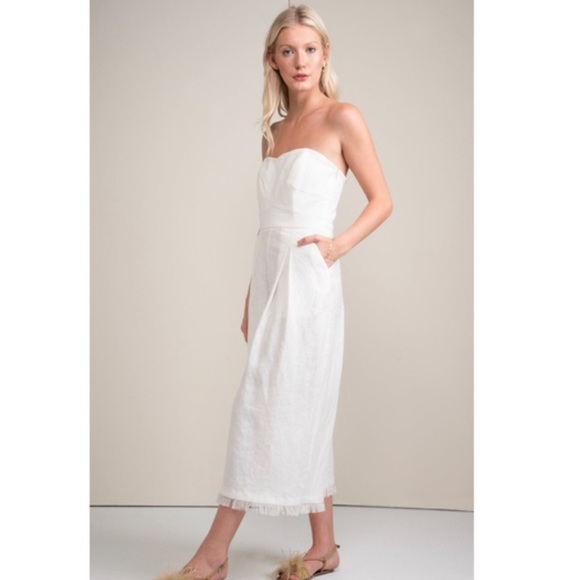 Greylin Pants - NWT! Greylin White Linen Culotte Strapless Jumpsuit - XS